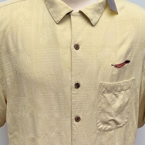 New! Gold Tri-Mountain XL 100% Silk Gold Beachy Tropical Shirt Men’s XL NWT - Picture 8 of 16